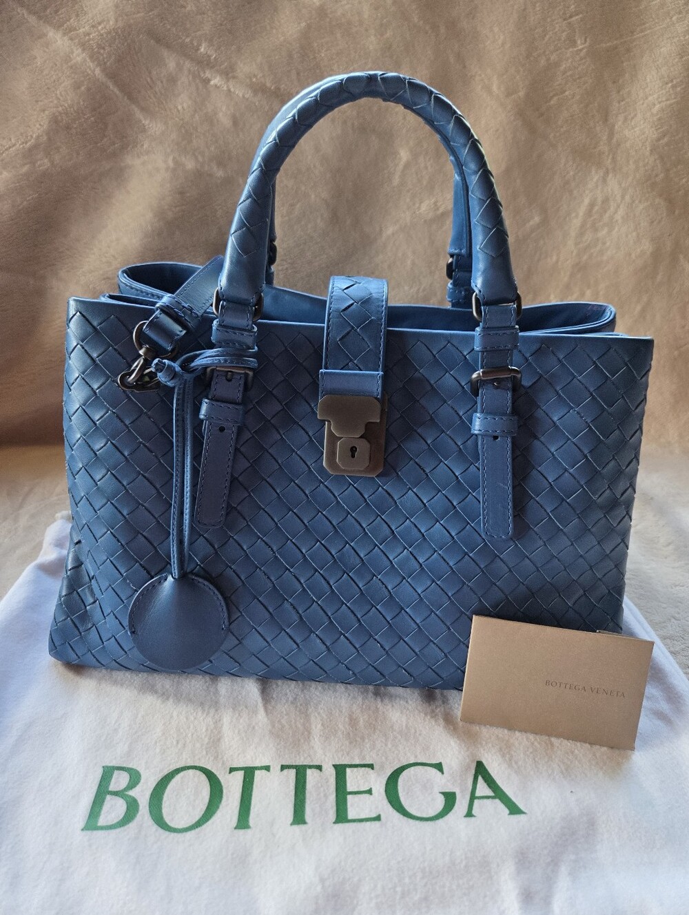 Bottega Veneta Blue Intrecciato Roma Tote